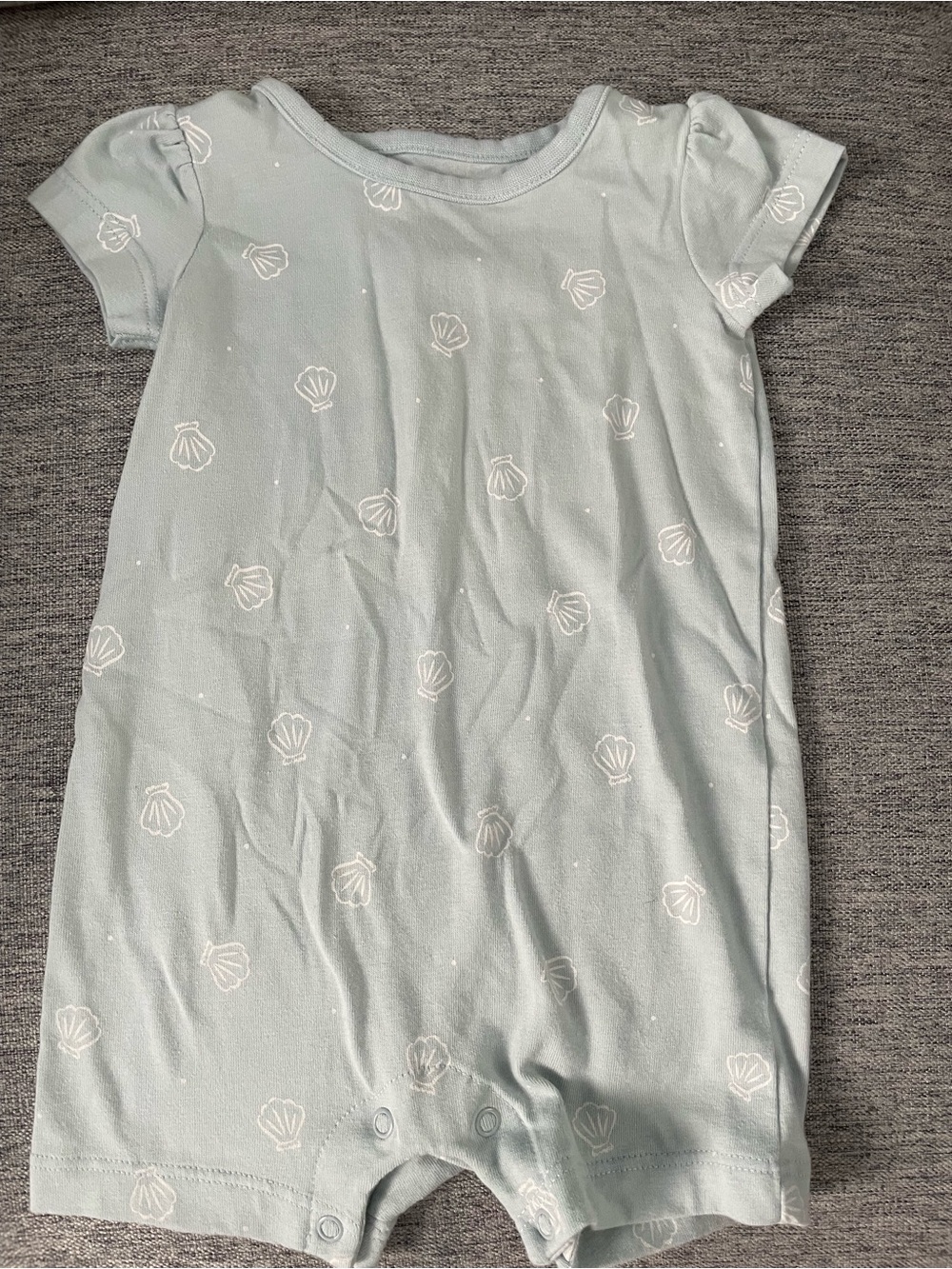 Baby Girls' Light Blue Shell-Print Short Sleeve Romper